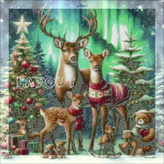 Diamond Painting Noël – Famille de Cerfs et Aurores Boréales | Galaxiart