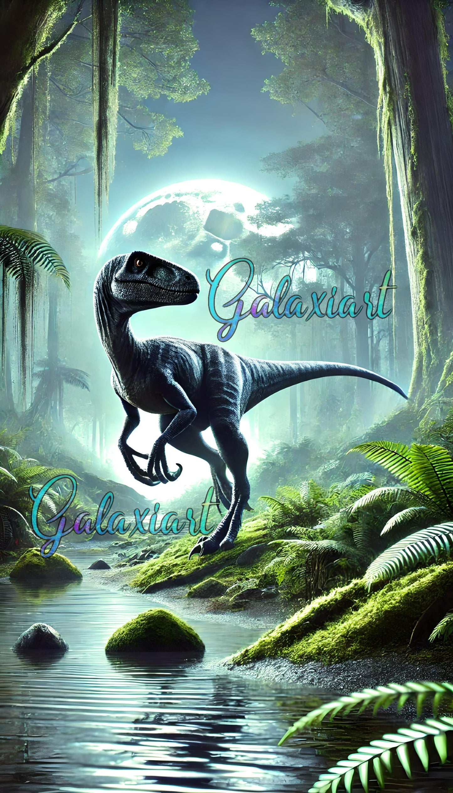 Velociraptor sous la Lune