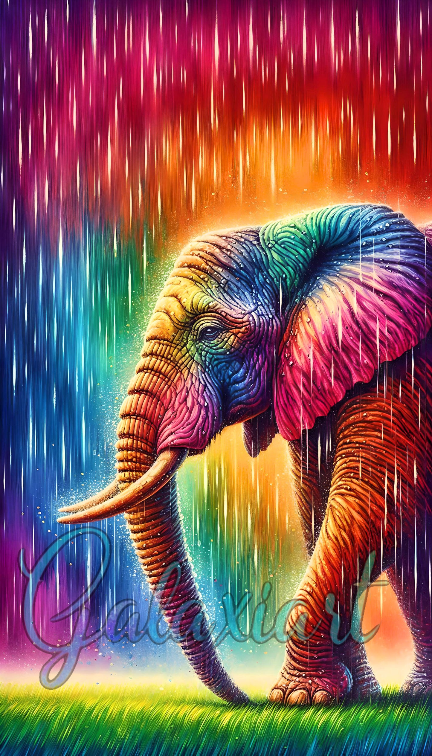 Portrait Éléphant sous la Pluie