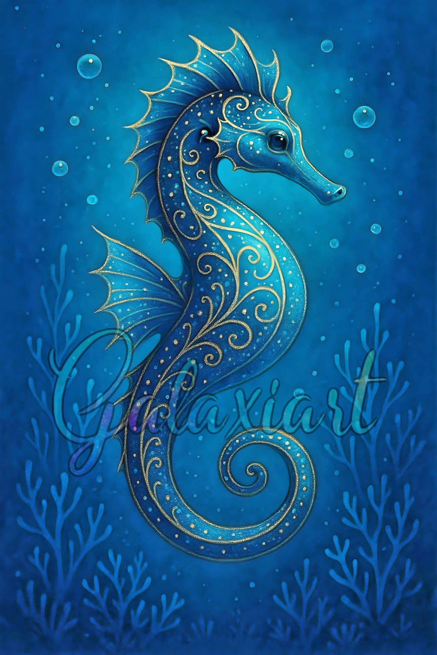 Hippocampe ornemental dans les abysses bleus