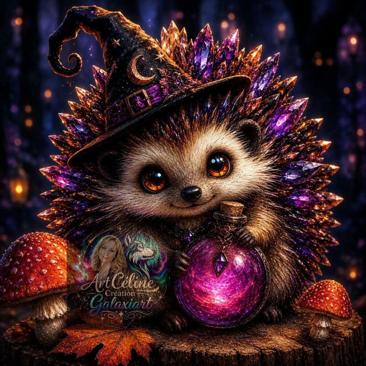 Le Petit Hérisson Sorcier des Cristaux – Diamond Painting Galaxiart Halloween 🖤