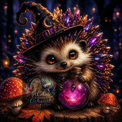 Le Petit Hérisson Sorcier des Cristaux – Diamond Painting Galaxiart Halloween 🖤