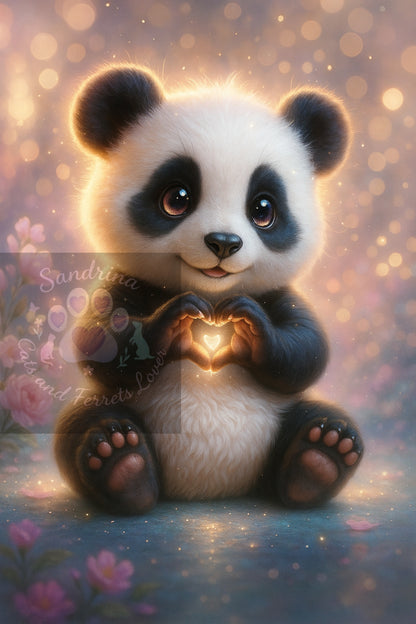 Cœur de Panda – Lumière d’Amour | Diamond Painting Premium Galaxiart