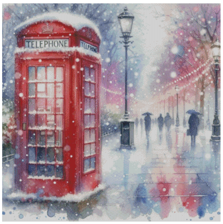 🪐 London Snowfall – Cabine Téléphonique Anglaise sous la Neige  | Diamond Painting Premium Galaxiart - Collection Signature