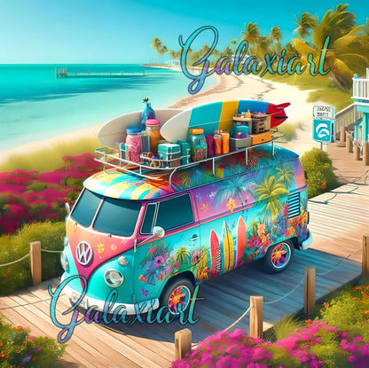🪐 Evasion colorée en combi sur l'île de key west  | Diamond Painting Premium Galaxiart