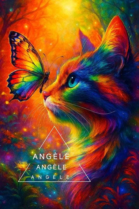 Le Chat Arc-en-Ciel et le Papillon – Harmonie des Couleurs | Diamond Painting Premium Galaxiart