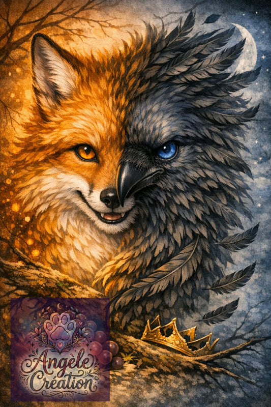 Renard & Corbeau – Équilibre des Esprits | Diamond Painting Premium Galaxiart| Diamond Painting Premium Signature Galaxiart