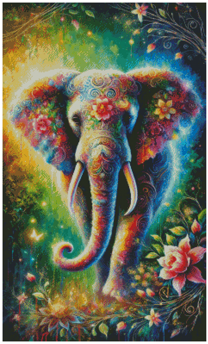🪐Éléphant, Harmonie Florale | Diamond Painting Premium Galaxiart