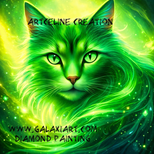 Chat Emeraude Full Cristal | Diamond Painting Premium Galaxiart