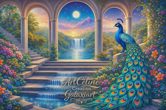 Jardin du Paon Céleste – Portail de Sérénité | Diamond Painting Premium Galaxiart