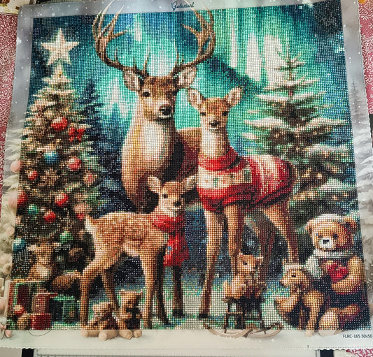 Diamond Painting Noël – Famille de Cerfs et Aurores Boréales | Galaxiart