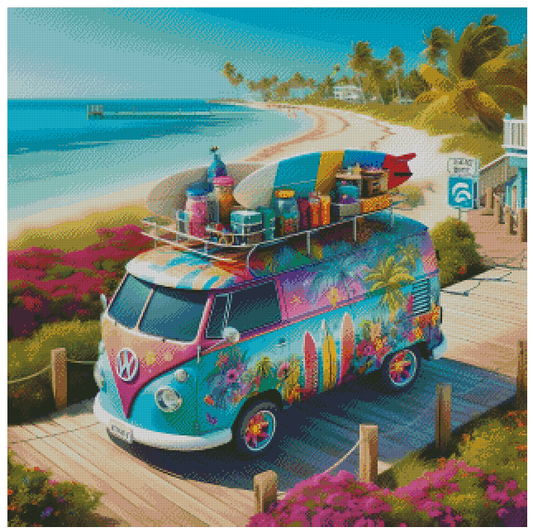 🪐 Evasion colorée en combi sur l'île de key west  | Diamond Painting Premium Galaxiart
