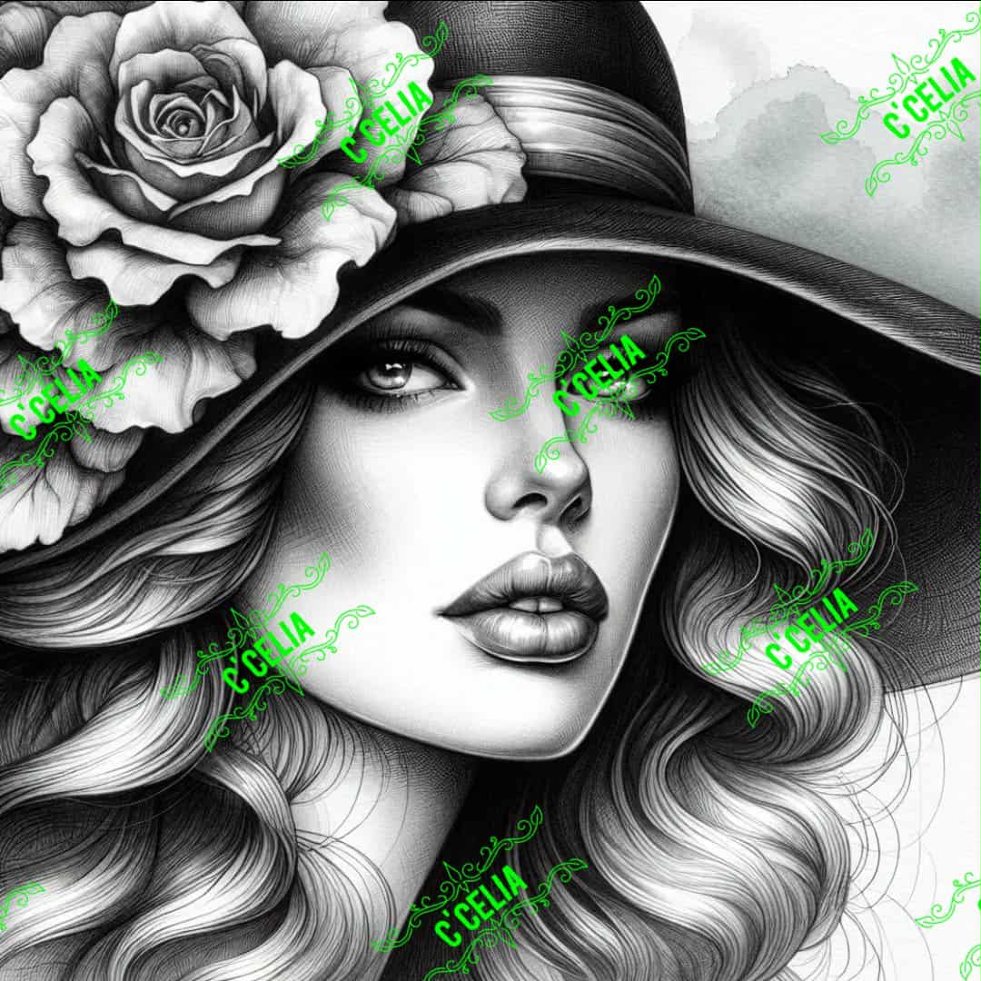 Élégance Vintage – La Femme au Chapeau Fleuri | Diamond Painting Premium Galaxiart