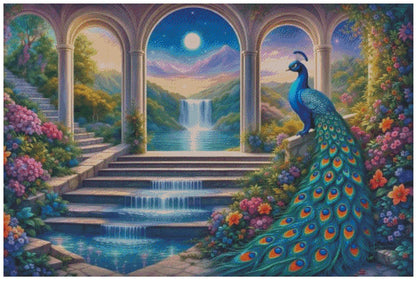 🪐 Jardin du Paon Céleste – Portail de Sérénité | Diamond Painting Premium Galaxiart