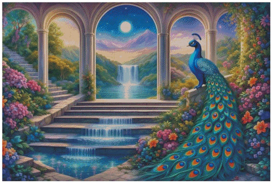 Jardin du Paon Céleste – Portail de Sérénité | Diamond Painting Premium Galaxiart