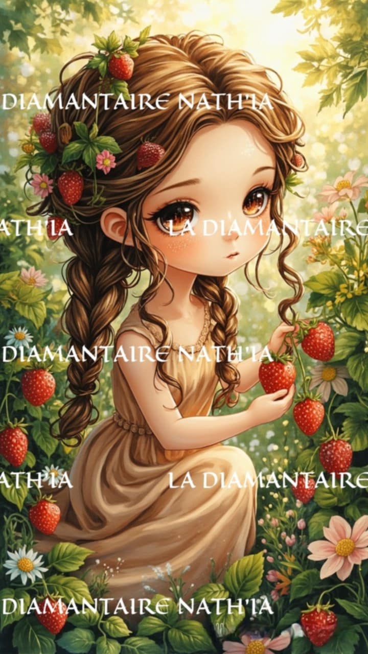 La Petite Cueilleuse de Fraises – Douceur d’Été et Innocence Champêtre | Diamond Painting Premium Galaxiart