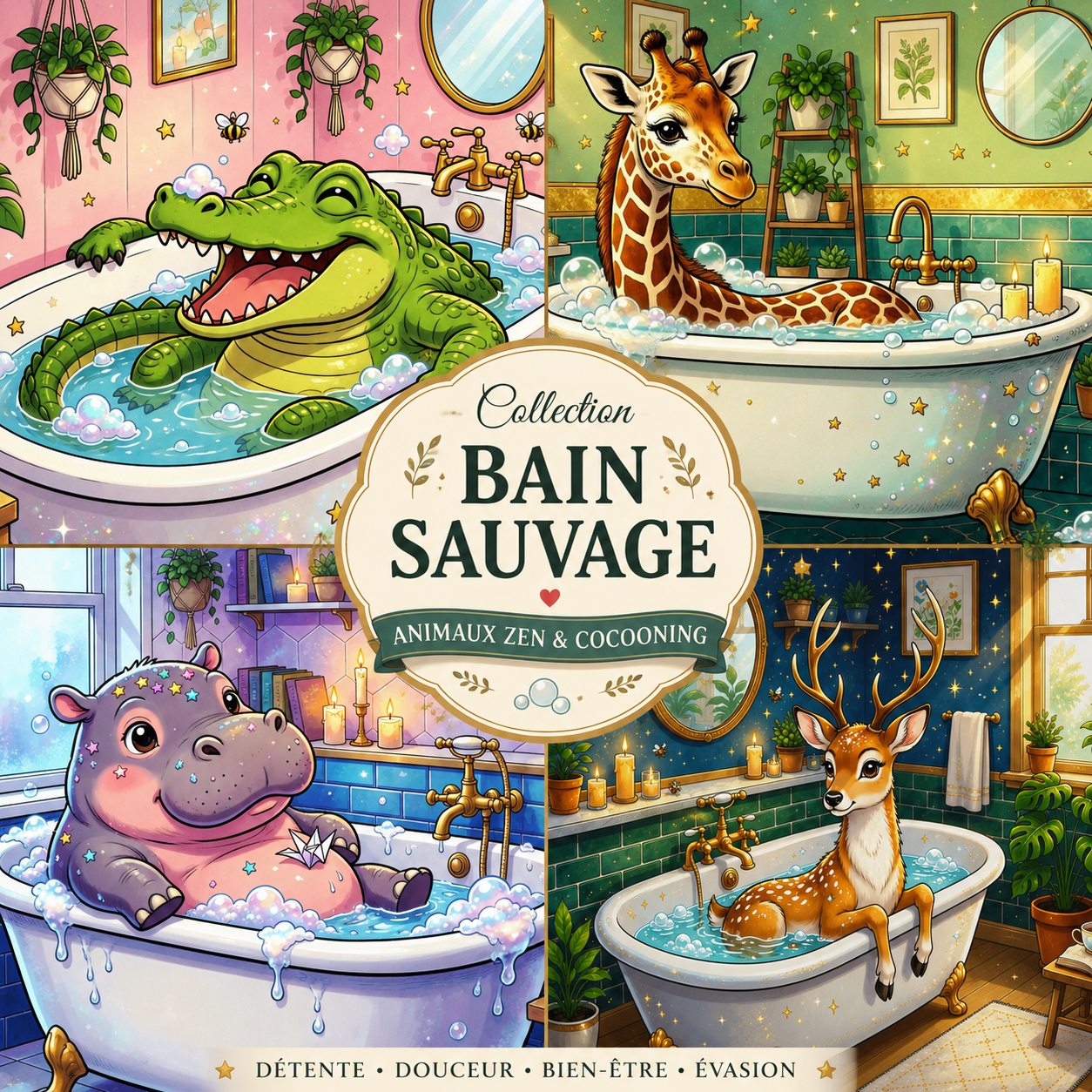 Collection Bain Sauvage – Animaux Zen & Cocooning | Diamond Painting Premium Galaxiart - Collection Signature