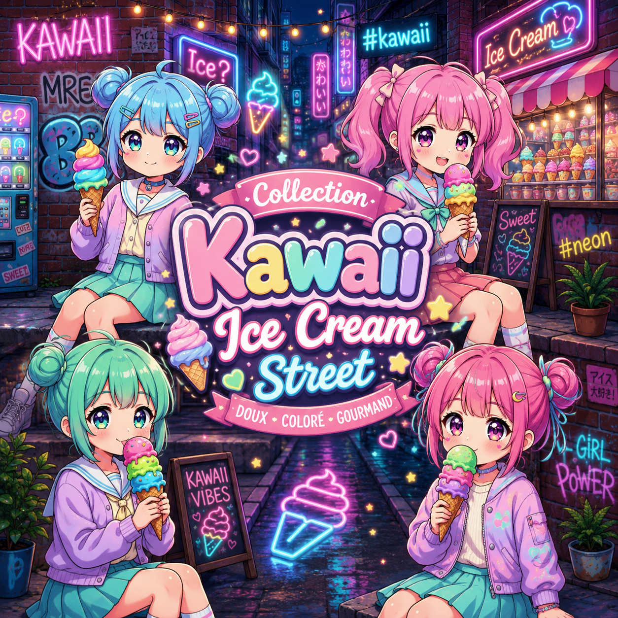 Collection Kawaii Ice Cream Street | Diamond Painting Premium Galaxiart - Collection Signature