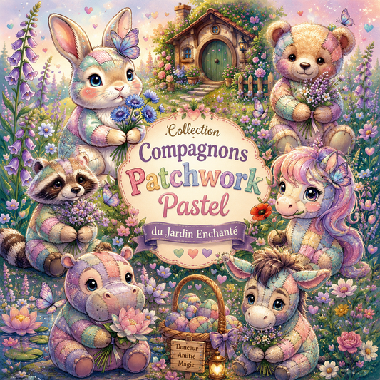 Collection Compagnons Patchwork Pastel du Jardin Enchanté | Diamond Painting Premium Galaxiart - Collection Signature