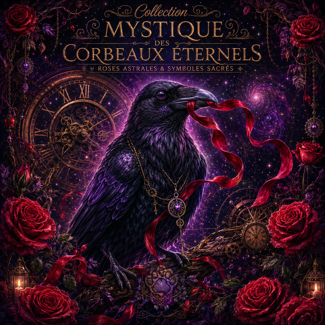 Collection Mystique des Corbeaux Éternels — Roses Astrales & Symboles Sacrés | Diamond Painting Premium Galaxiart - Collection Signature