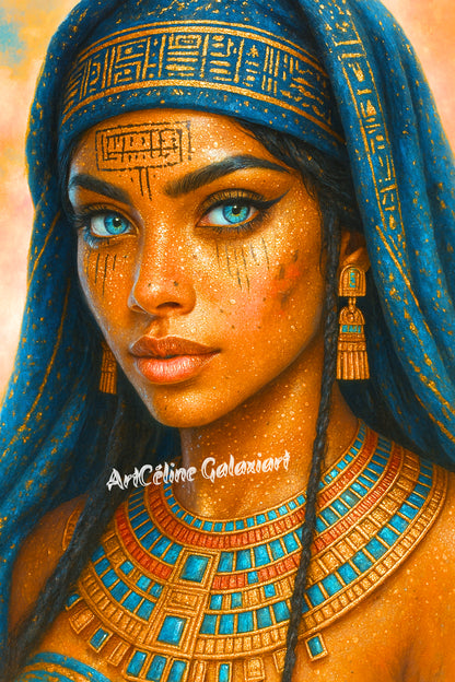 Reine du Nil – Mystère d’Or et de Turquoise | Diamond Painting Premium Galaxiart