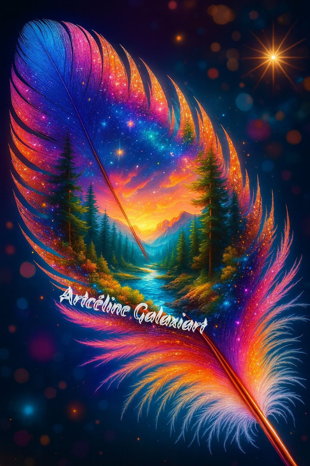 Plume Céleste – Harmonie des Mondes | Diamond Painting Premium Galaxiart