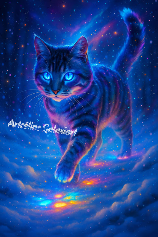 Chat Cosmique – Gardien des Étoiles | Diamond Painting Premium Galaxiart