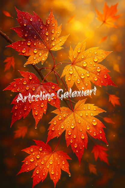 Feuilles d’Automne – Larmes de Lumière | Diamond Painting Premium Galaxiart