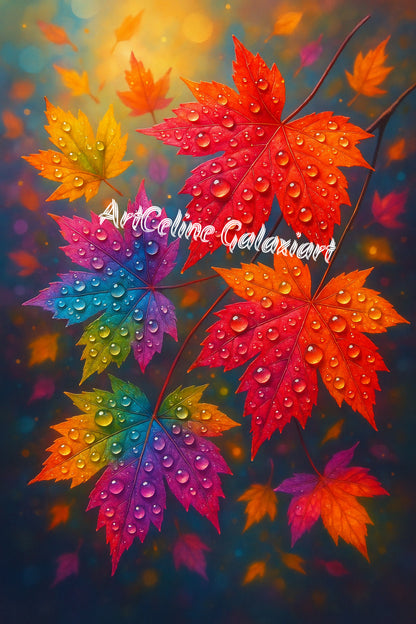 Feuilles Arc-en-Ciel – Harmonie des Saisons | Diamond Painting Premium Galaxiart
