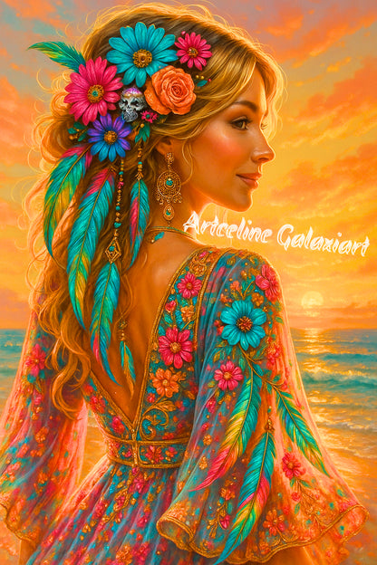 Femme Solaire – Connexion à la Terre | Diamond Painting Premium Galaxiart