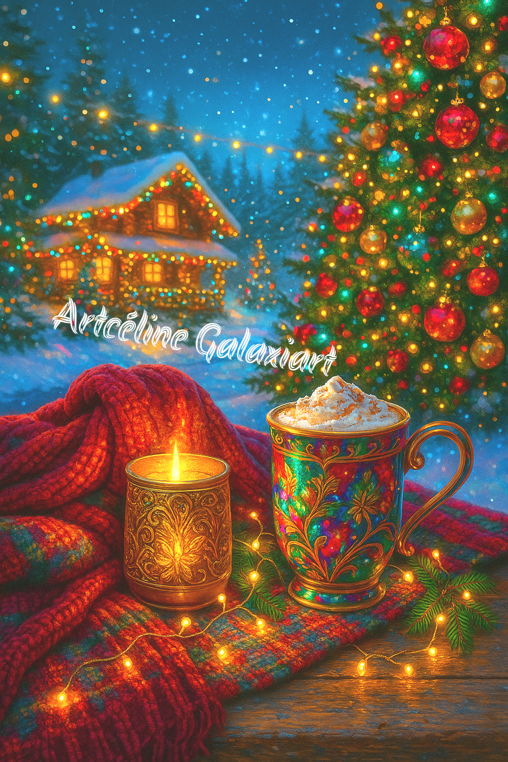 Chalet de Noël – Douceur Hivernale et Chocolat Chaud | Diamond Painting Premium Galaxiart