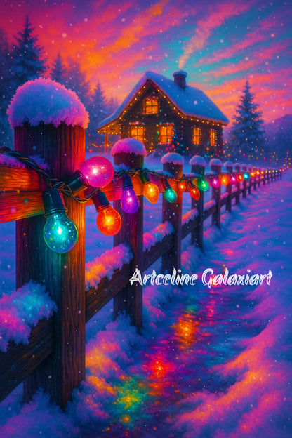 Chemin Lumineux vers le Chalet – Magie de Noël | Diamond Painting Premium Galaxiart