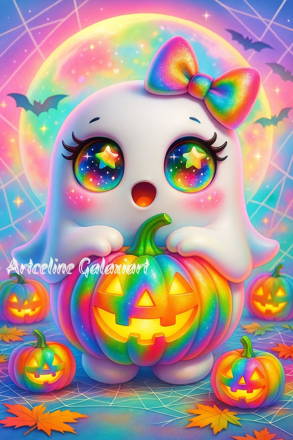 Petite Fantôme Arc-en-Ciel – Magie d’Halloween | Diamond Painting Premium Galaxiart