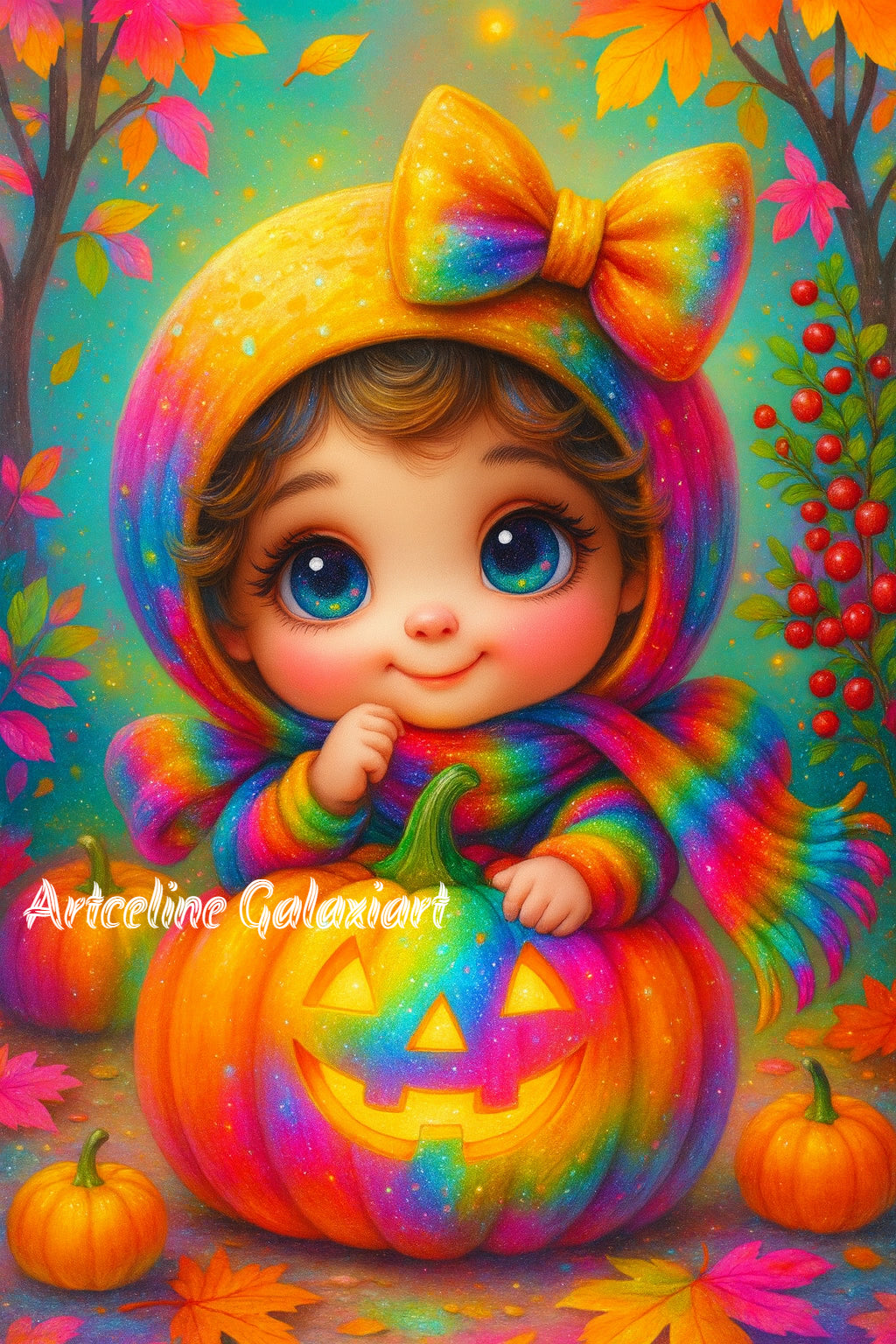 Bébé Arc-en-Ciel dans sa Citrouille – Douceur d’Automne | Diamond Painting Premium Galaxiart