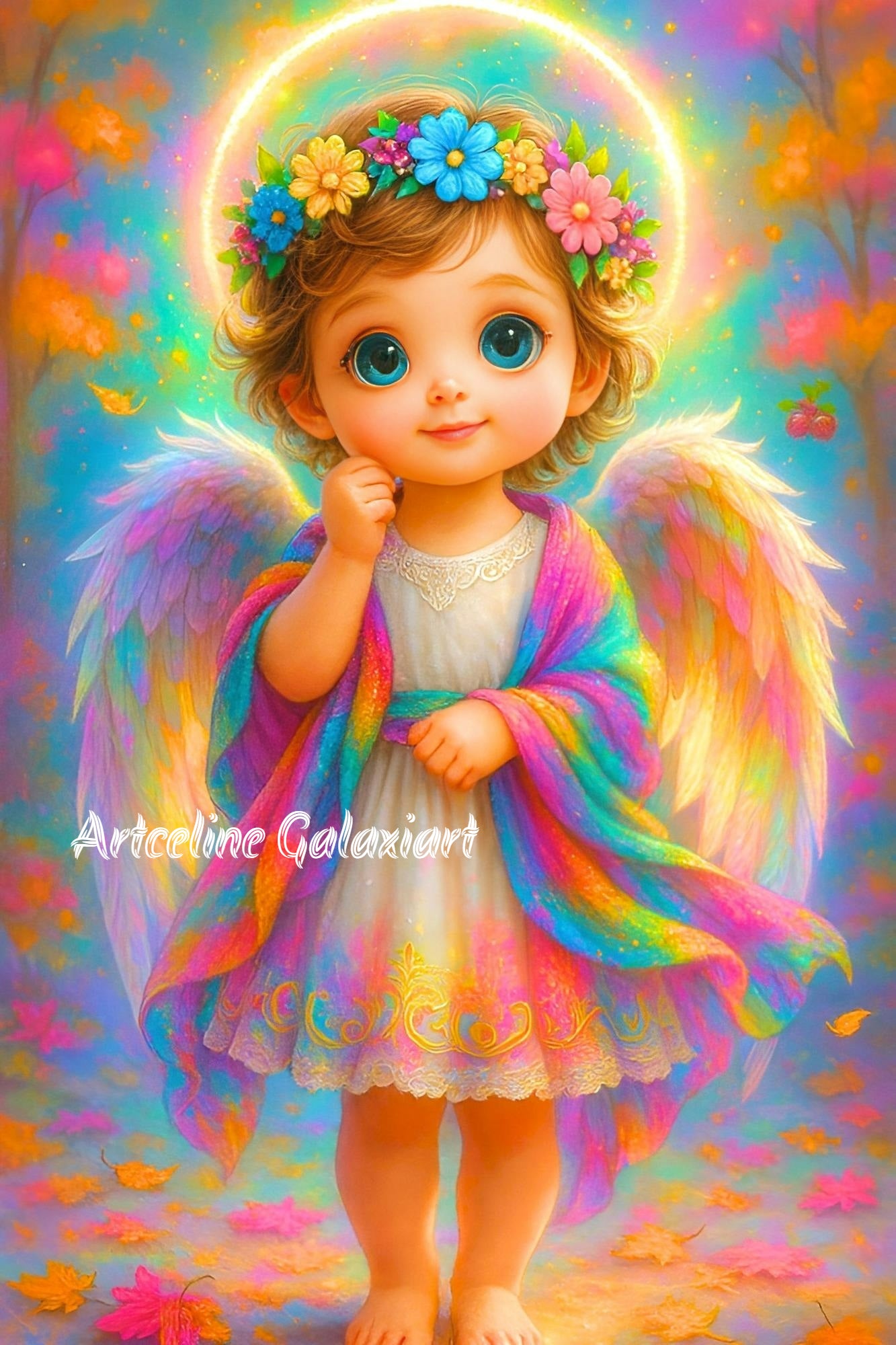 Petit Ange Arc-en-Ciel – Lumière et Douceur Céleste | Diamond Painting Premium Galaxiart