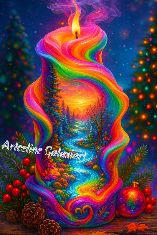 Bougie Arc-en-Ciel Enchantée – Lumière d’Hiver | Diamond Painting Premium Galaxiart