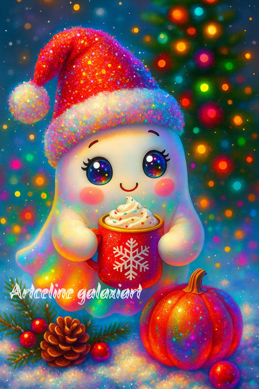 Petit Fantôme de Noël – Magie Gourmande d’Hiver | Diamond Painting Premium Galaxiart
