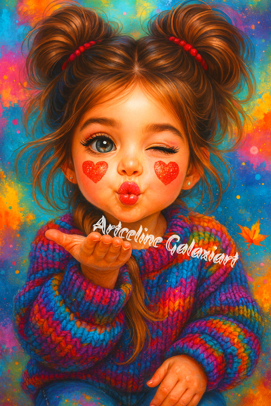 Petite Fille Arc-en-Ciel – Bisous d’Amour | Diamond Painting Premium Galaxiart