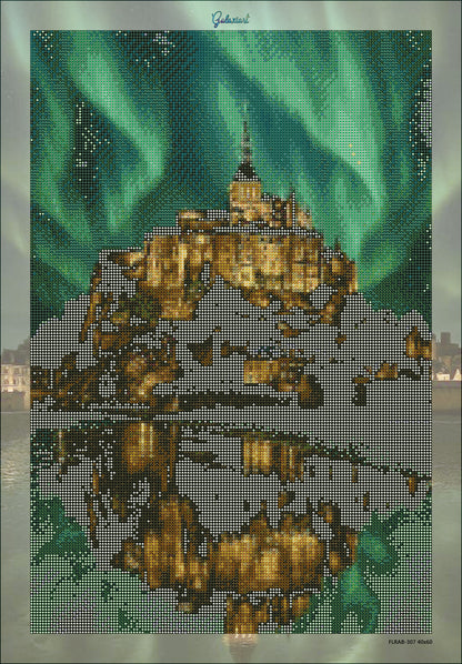 🪐Mont Saint Michel sous les Aurores Boréales – Diamond Painting Premium | Galaxiart