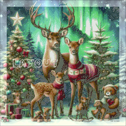 Diamond Painting Noël – Famille de Cerfs et Aurores Boréales | Galaxiart