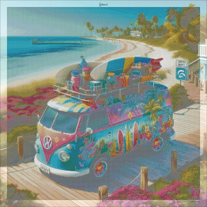 🪐 Evasion colorée en combi sur l'île de key west  | Diamond Painting Premium Galaxiart