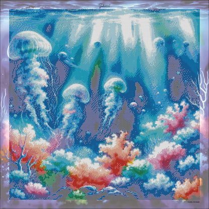 🪐 Les Méduses Arc-en-Mer | Diamond Painting Premium Galaxiart - Collection Signature