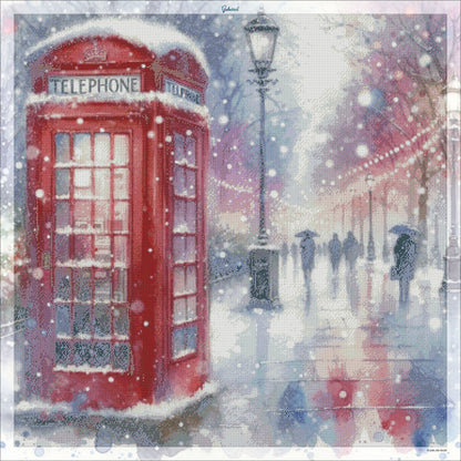 🪐 London Snowfall – Cabine Téléphonique Anglaise sous la Neige  | Diamond Painting Premium Galaxiart - Collection Signature