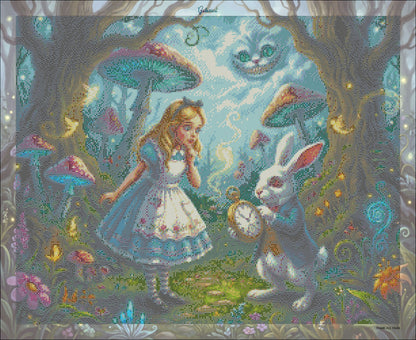 🪐Alice & Le Lapin Blanc – Voyage au Pays des Merveilles | Diamond Painting Premium Galaxiart - Collection Signature