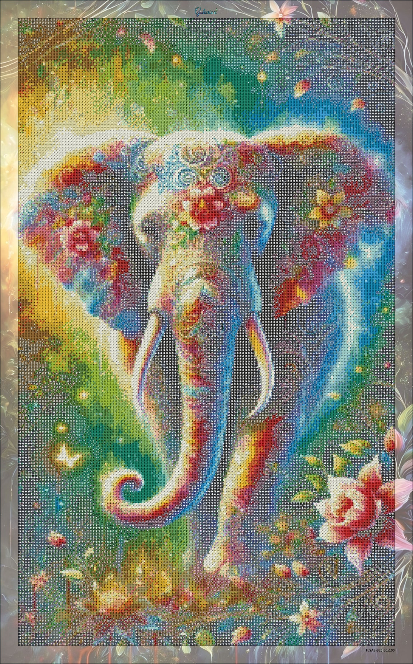 🪐Éléphant, Harmonie Florale | Diamond Painting Premium Galaxiart