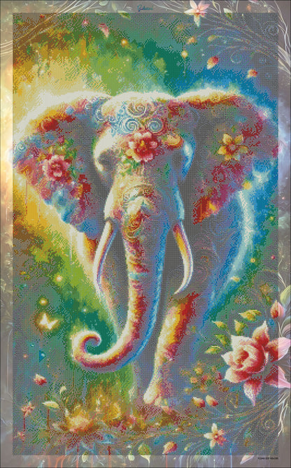 🪐Éléphant, Harmonie Florale | Diamond Painting Premium Galaxiart