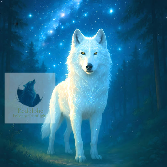Loup éclat lunaire dans la forêt bleue