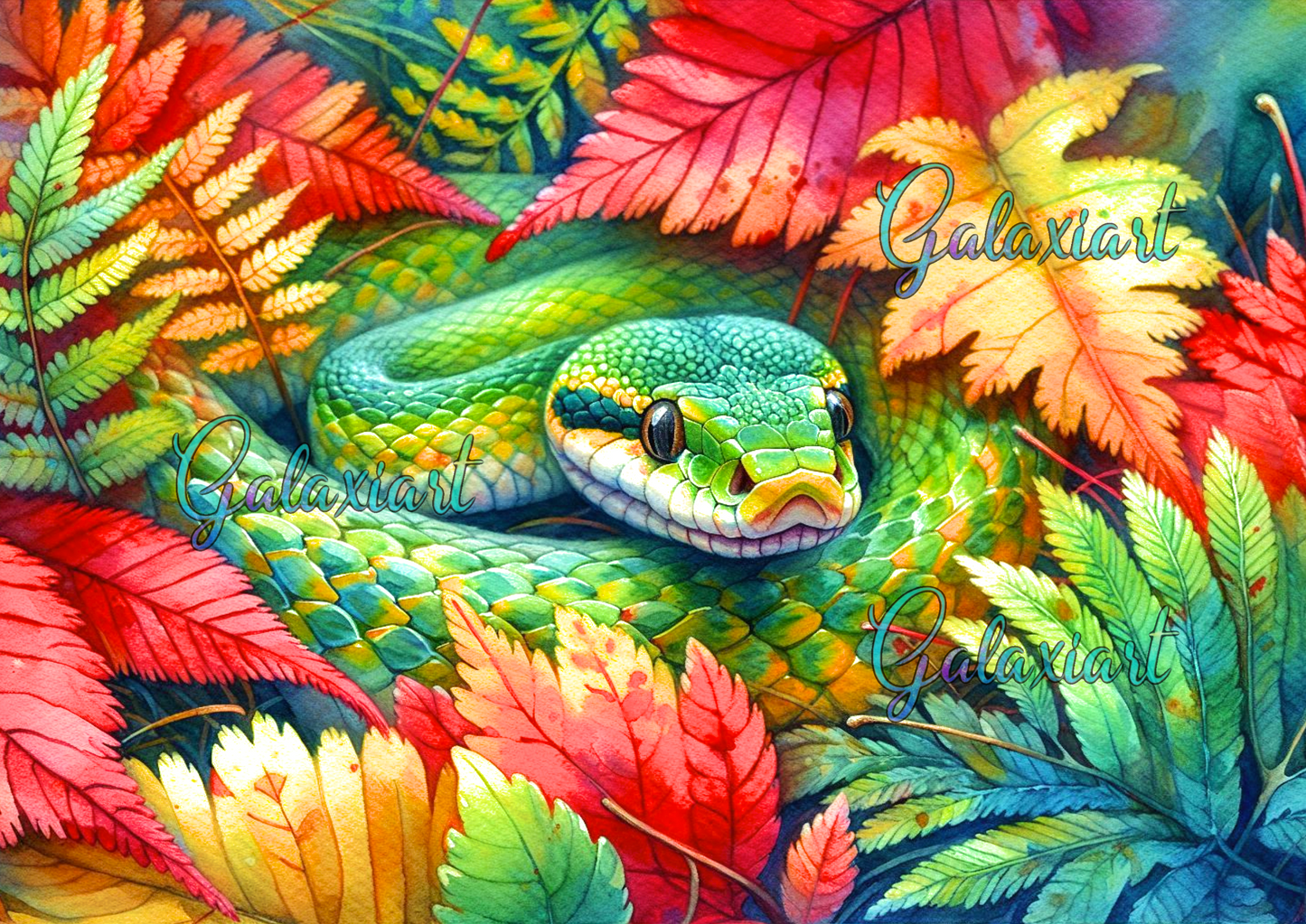 Serpent d'Émeraude dans les Feuilles d'Automne