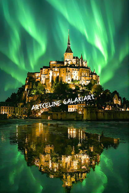 Mont Saint Michel sous les Aurores Boréales – Diamond Painting Premium | Galaxiart