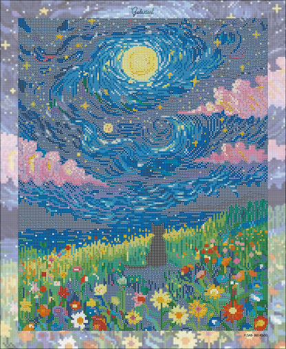 Le Chat sous la Lune – Jardin des Rêves – Diamond Painting Galaxiart